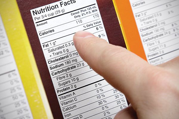 close up of nutritional information 