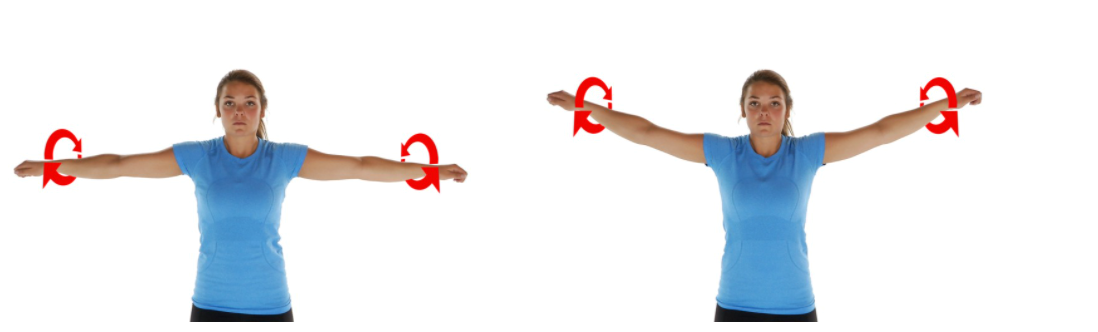 A woman doing an arm circle exercise