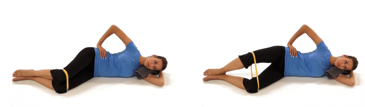 a woman doing a clam shell exercise