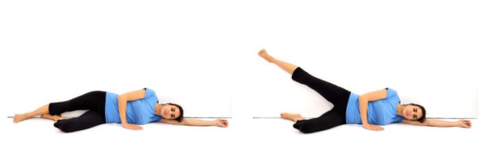 A woman doing side lying leg raising exercises