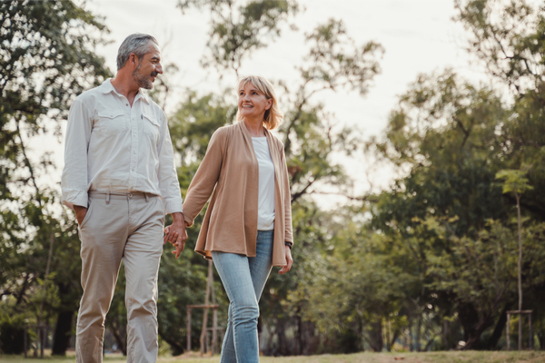 a couple going for a walk outside