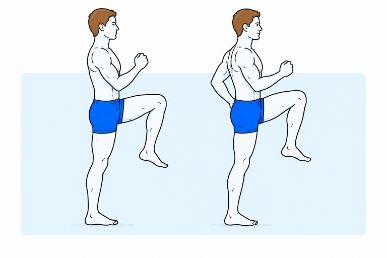 Figure of a man marching in the pool