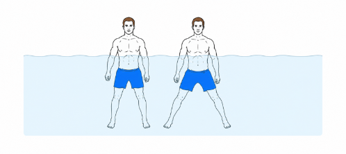 Figure of a man doing side shuffles in a pool