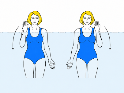 Figure of a woman doing arm curls in the pool