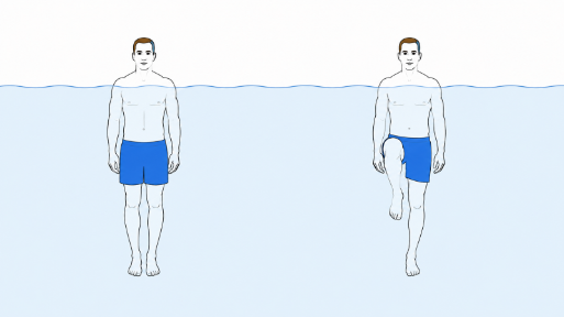Figure of a man in a pool balancing on one foot