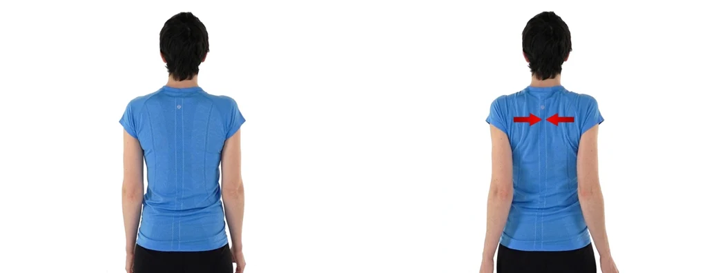 Person performing scapular squeezes for relief from neck tension