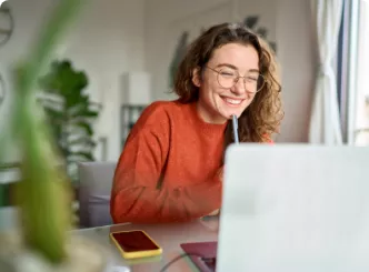 A woman reading her computer