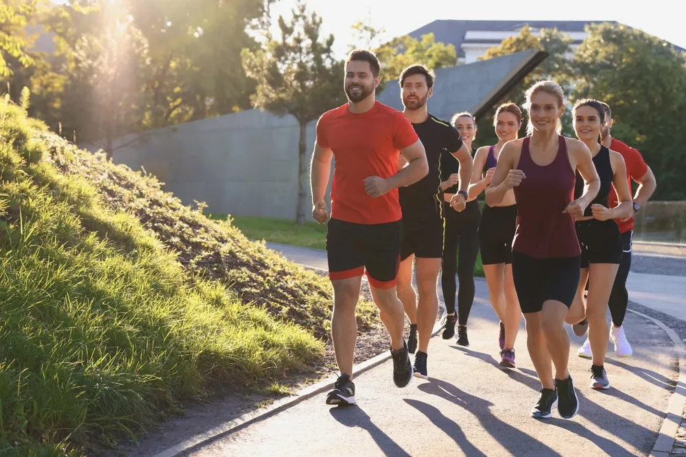Running group running fast outdoors